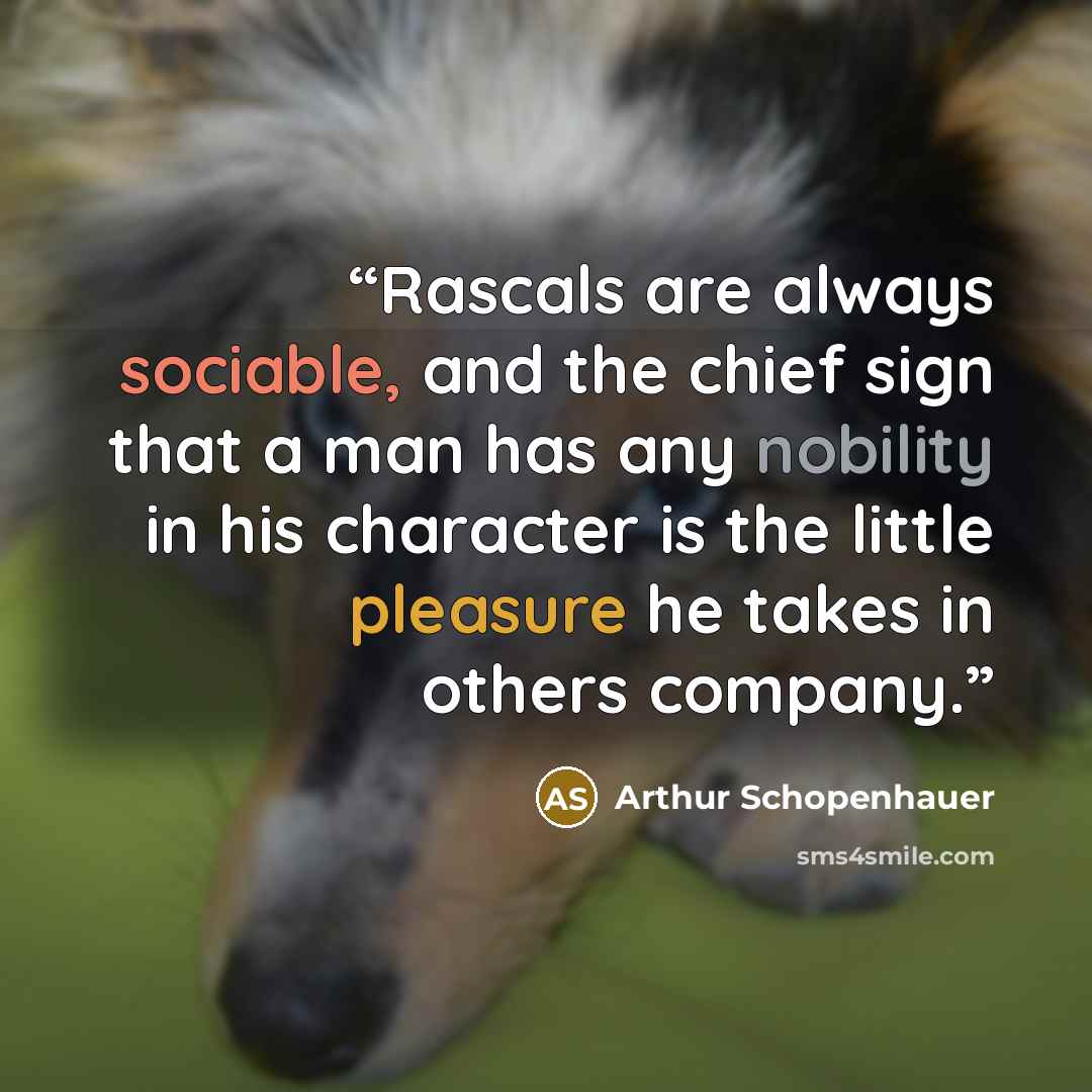 “Rascals are always sociable, and the chief sign that a man has any nobility in his character is the little pleasure he takes in others company.” quote by Arthur Schopenhauer