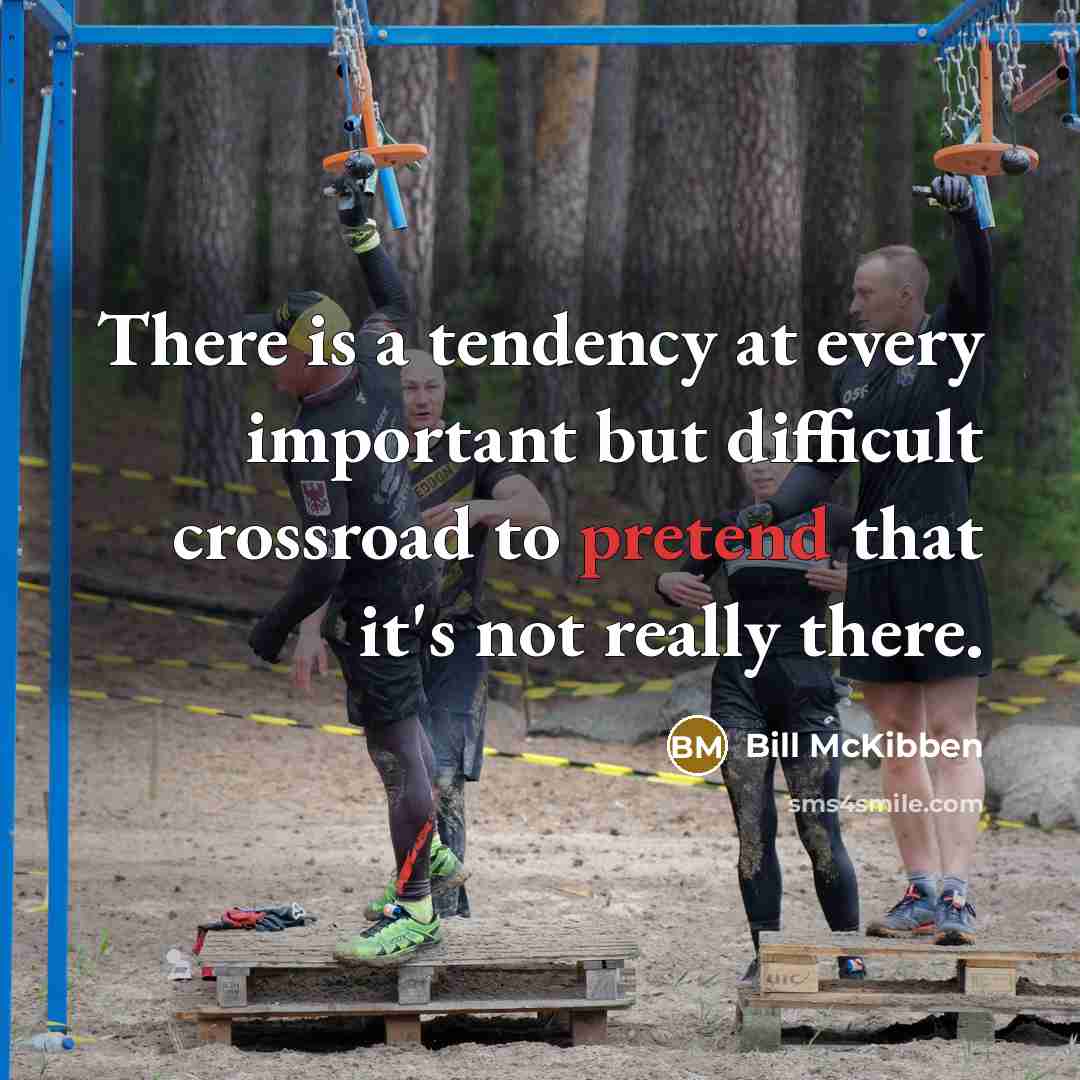 “There is a tendency at every important but difficult crossroad to pretend that it's not really there.” quote by Bill McKibben