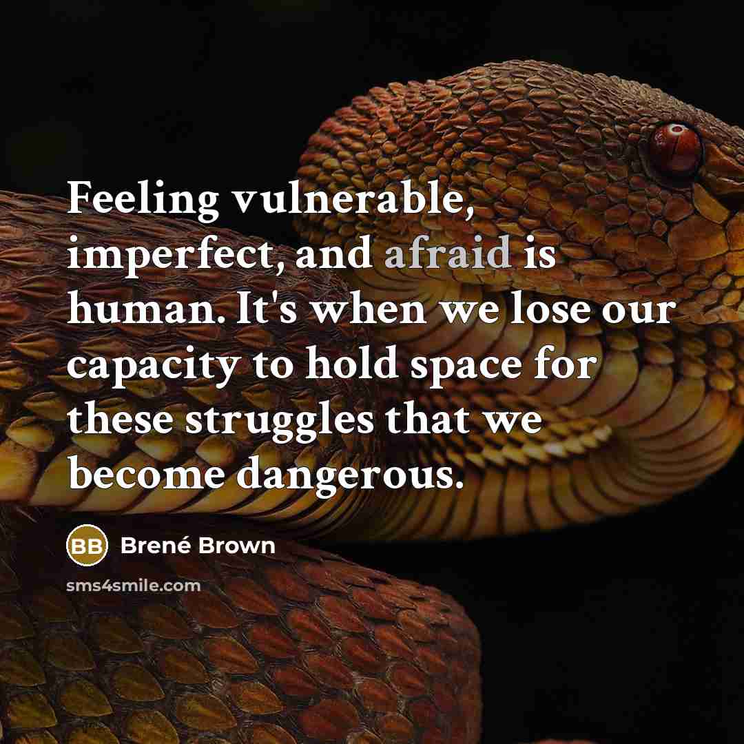 “Feeling vulnerable, imperfect, and afraid is human. It's when we lose our capacity to hold space for these struggles that we become dangerous.” quote by Brené Brown