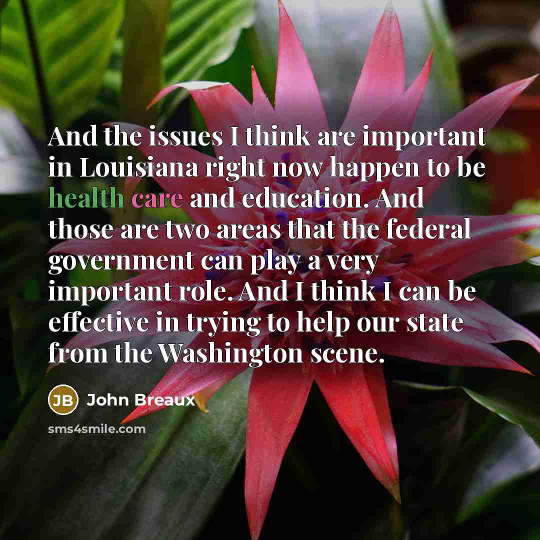 “And the issues I think are important in Louisiana right now happen to be health care and education. And those are two areas that the federal government can play a very important role. And I think I can be effective in trying to help our state from the Washington scene.” quote by John Breaux
