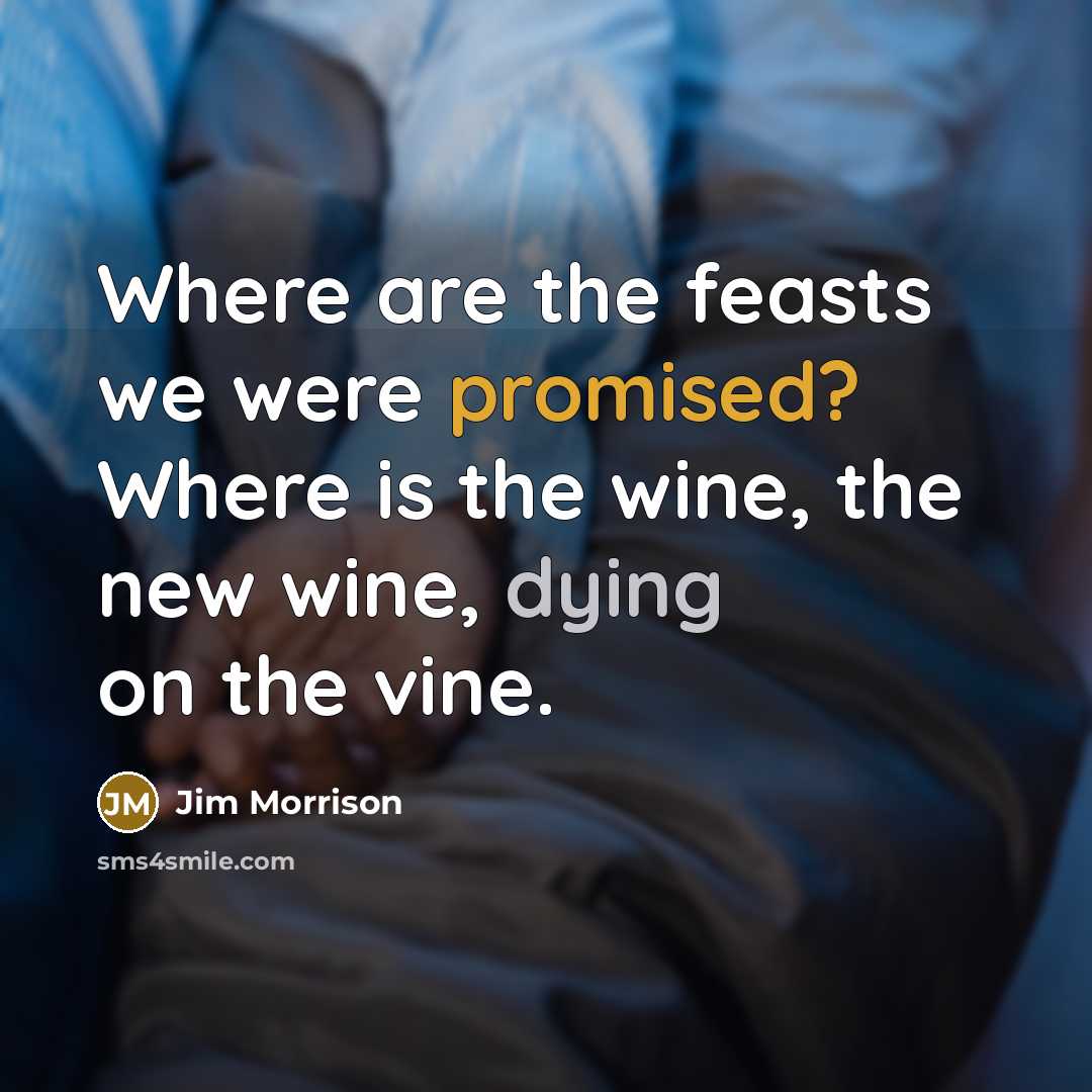 “Where are the feasts we were promised? Where is the wine, the new wine, dying on the vine.” quote by Jim Morrison