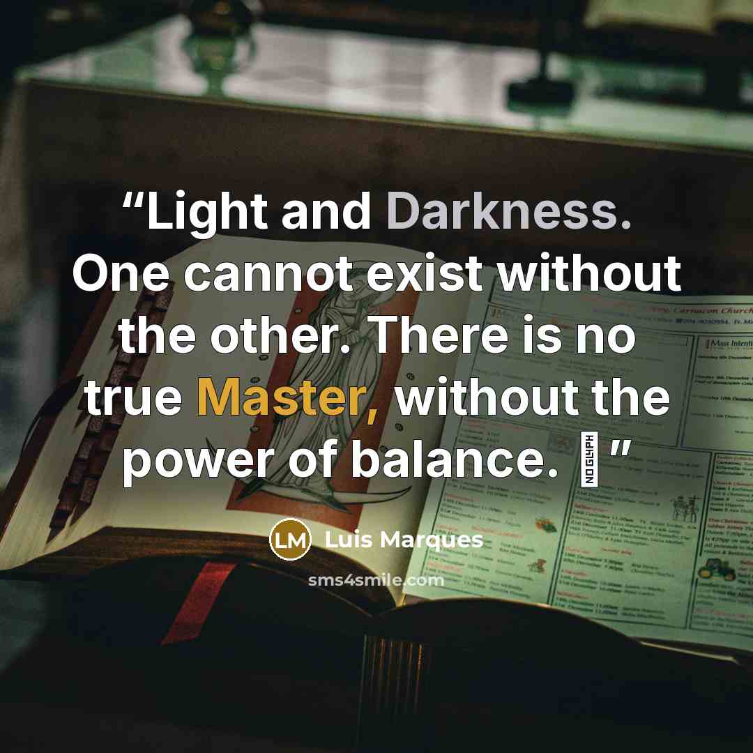 “Light and Darkness. One cannot exist without the other. There is no true Master, without the power of balance. ☥” quote by Luis Marques