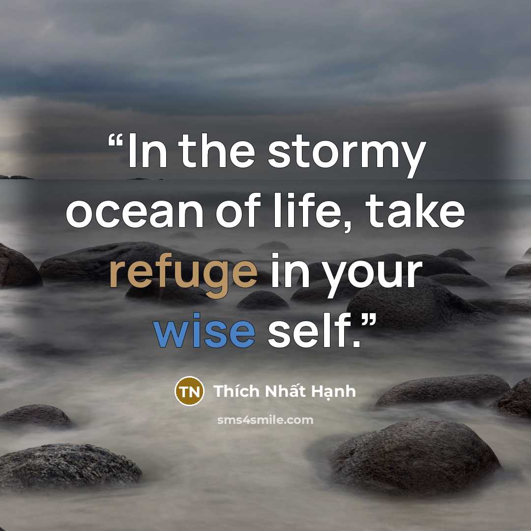 “In the stormy ocean of life, take refuge in your wise self.” quote by Thích Nhất Hạnh