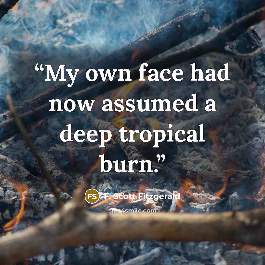 “My own face had now assumed a deep tropical burn.” quote by F. Scott Fitzgerald