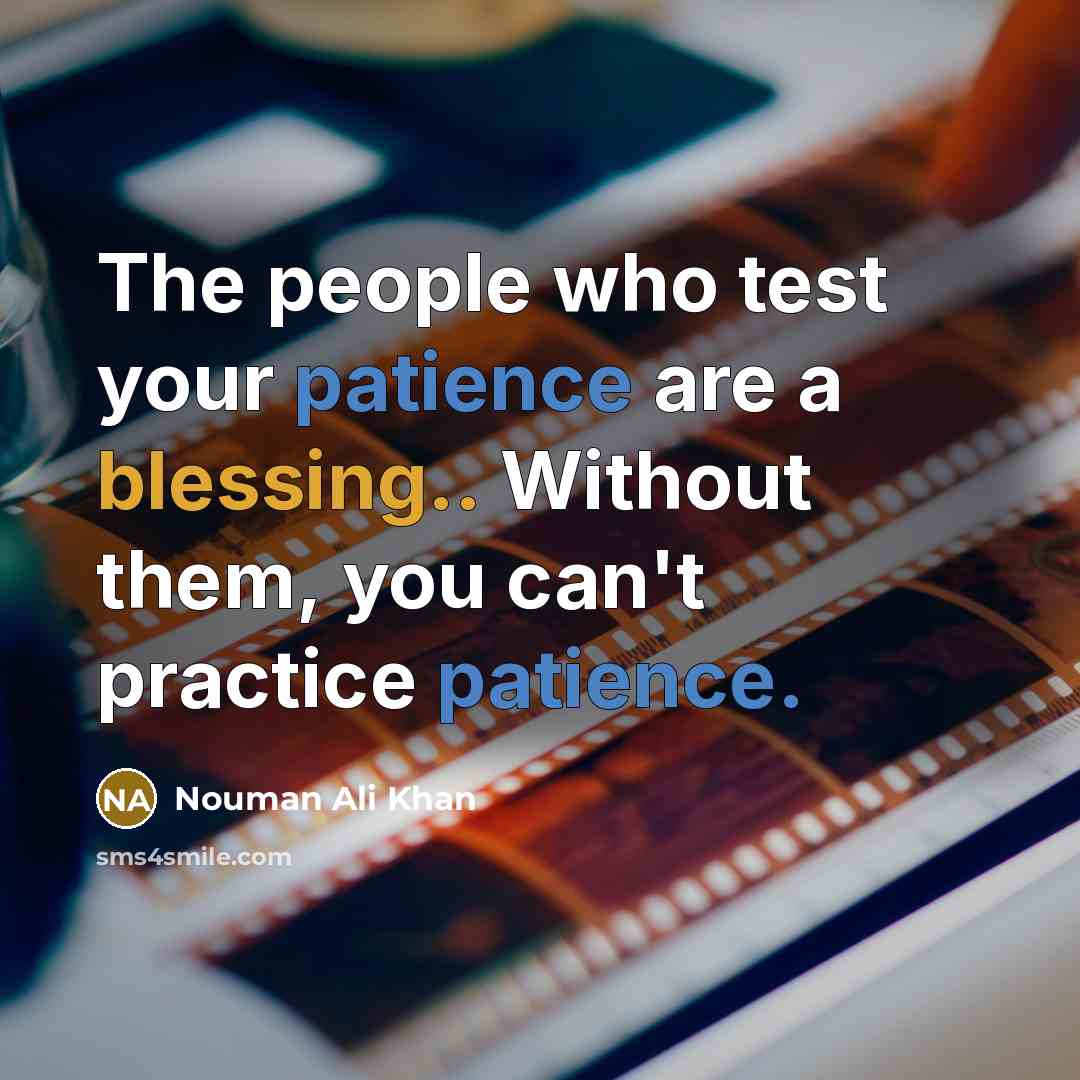 “The people who test your patience are a blessing.. Without them, you can't practice patience.” quote by Nouman Ali Khan