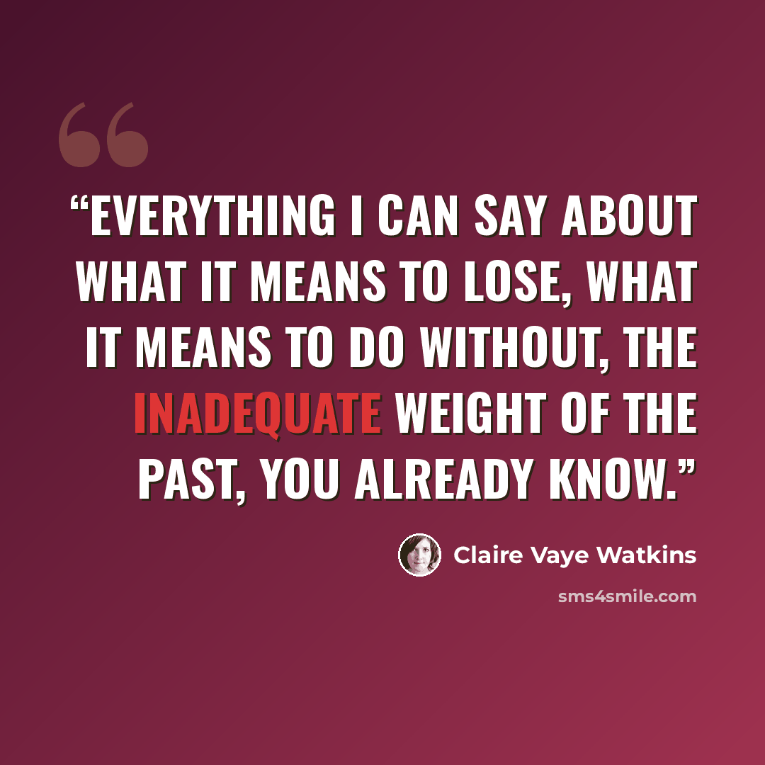 “Everything I can say about what it means to lose, what it means to do without, the inadequate weight of the past, you already know.” quote by Claire Vaye Watkins