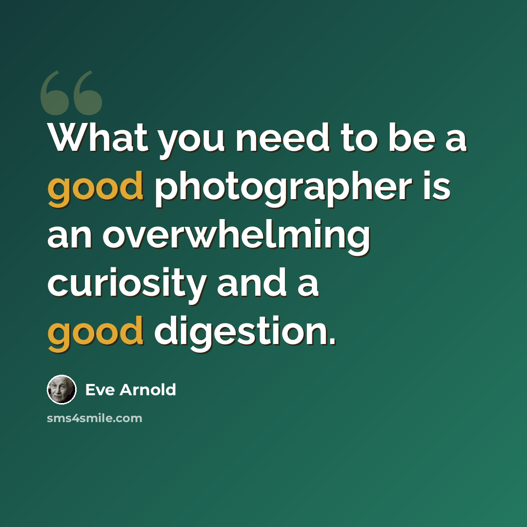 “What you need to be a good photographer is an overwhelming curiosity and a good digestion.” quote by Eve Arnold