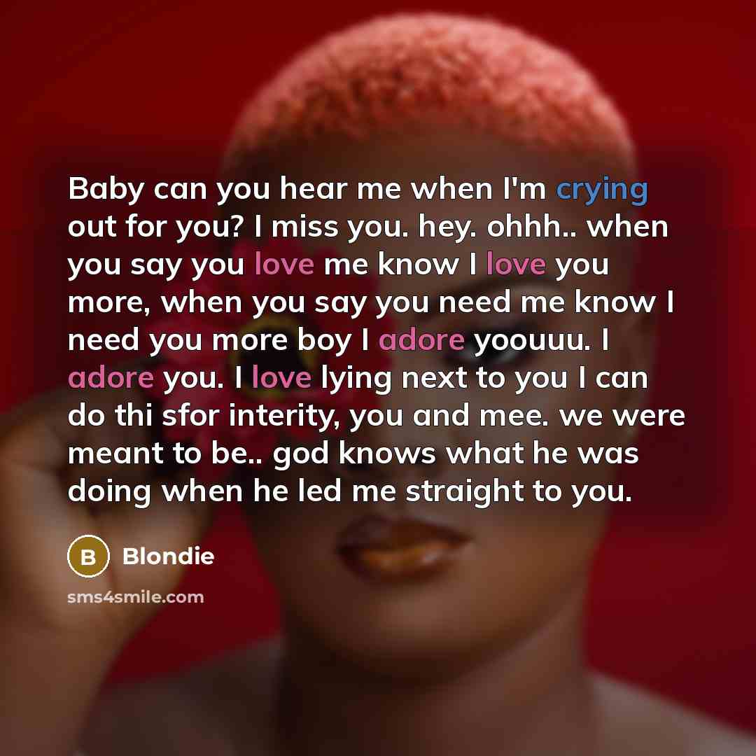 “Baby can you hear me when I'm crying out for you? I miss you. hey. ohhh.. when you say you love me know I love you more, when you say you need me know I need you more boy I adore yoouuu. I adore you. I love lying next to you I can do thi sfor interity, you and mee. we were meant to be.. god knows…” quote by Blondie