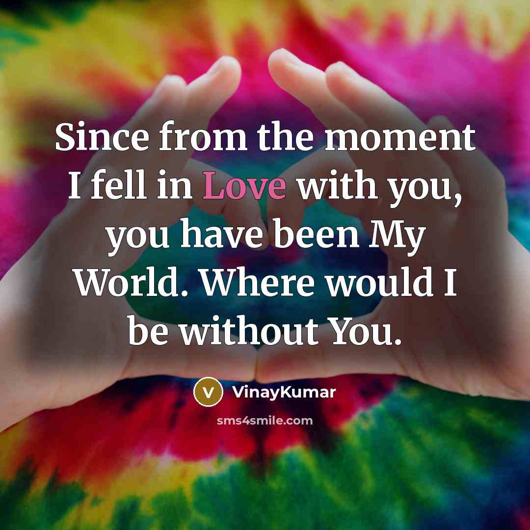 “Since from the moment I fell in Love with you, you have been My World. Where would I be without You.” quote by Vinaykumar