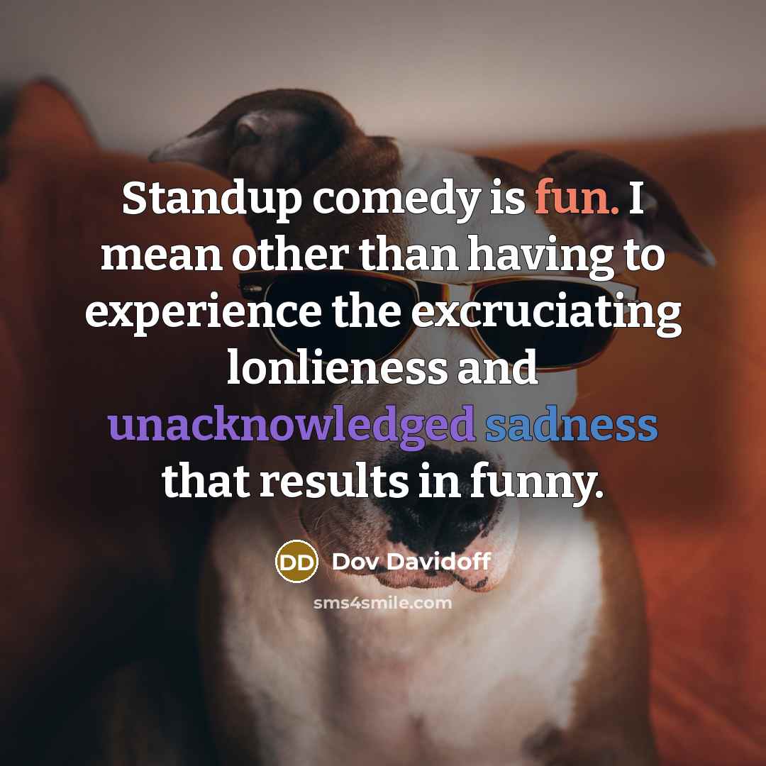 “Standup comedy is fun. I mean other than having to experience the excruciating lonlieness and unacknowledged sadness that results in funny.” quote by Dov Davidoff