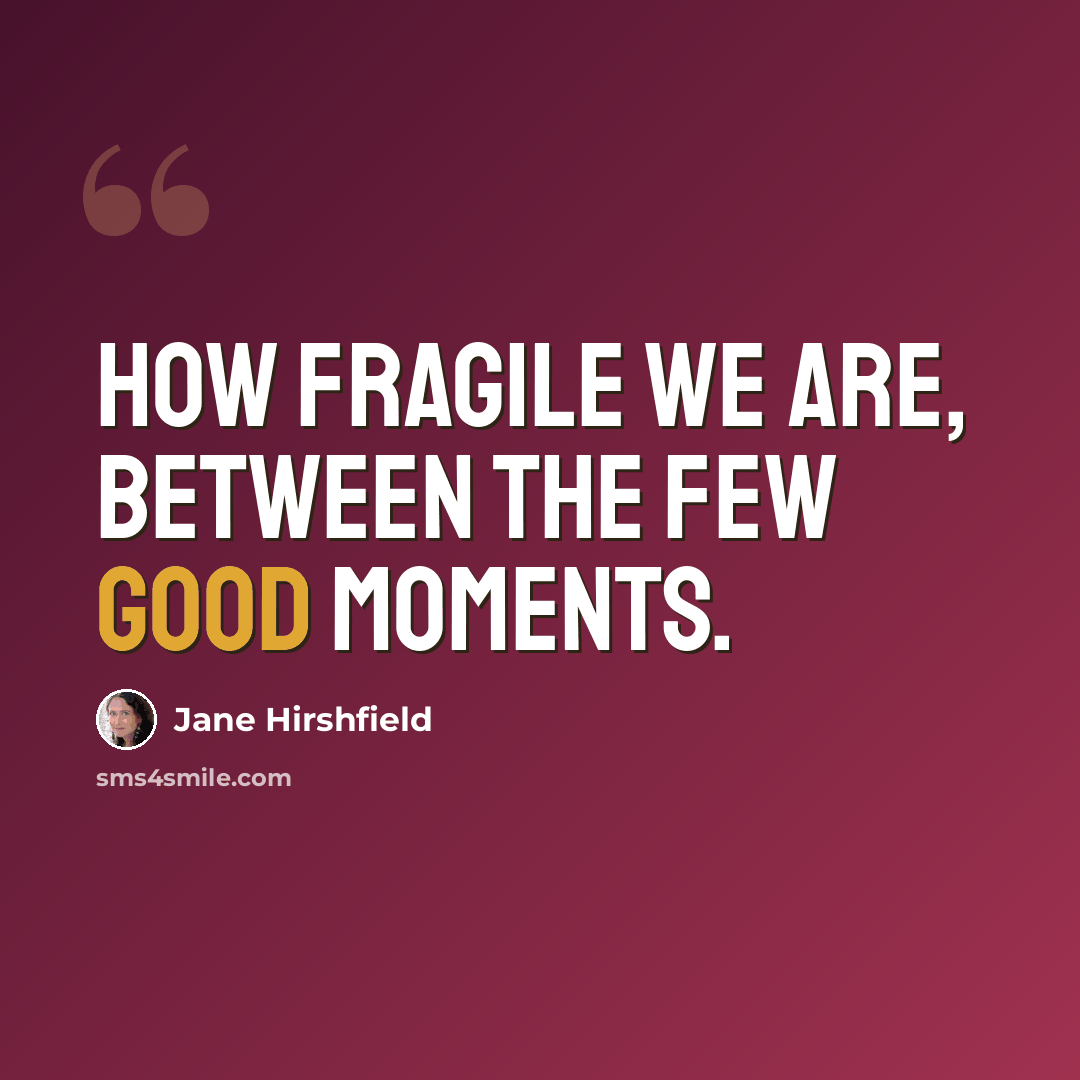“How fragile we are, between the few good moments.” quote by Jane Hirshfield
