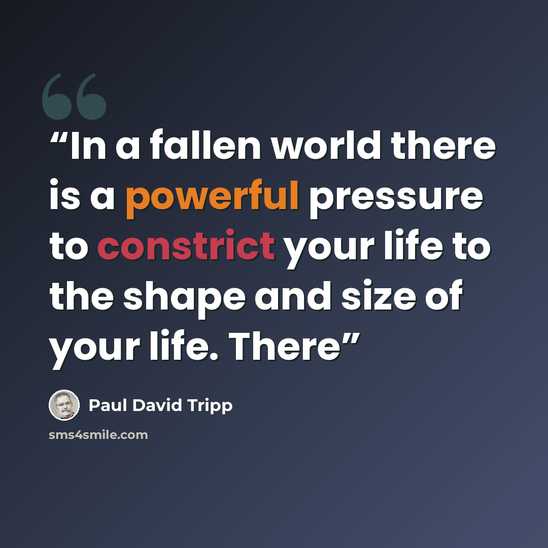 “In a fallen world there is a powerful pressure to constrict your life to the shape and size of your life. There” quote by Paul David Tripp