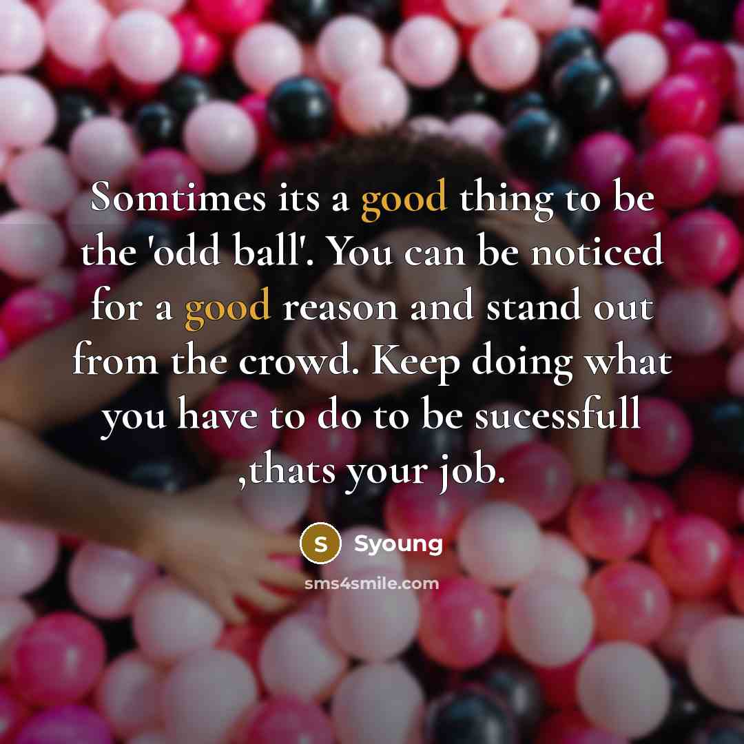 “Somtimes its a good thing to be the 'odd ball'. You can be noticed for a good reason and stand out from the crowd. Keep doing what you have to do to be sucessfull ,thats your job.” quote by Syoung
