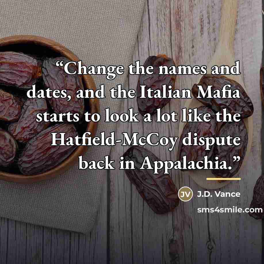 “Change the names and dates, and the Italian Mafia starts to look a lot like the Hatfield-McCoy dispute back in Appalachia.” quote by J.D. Vance