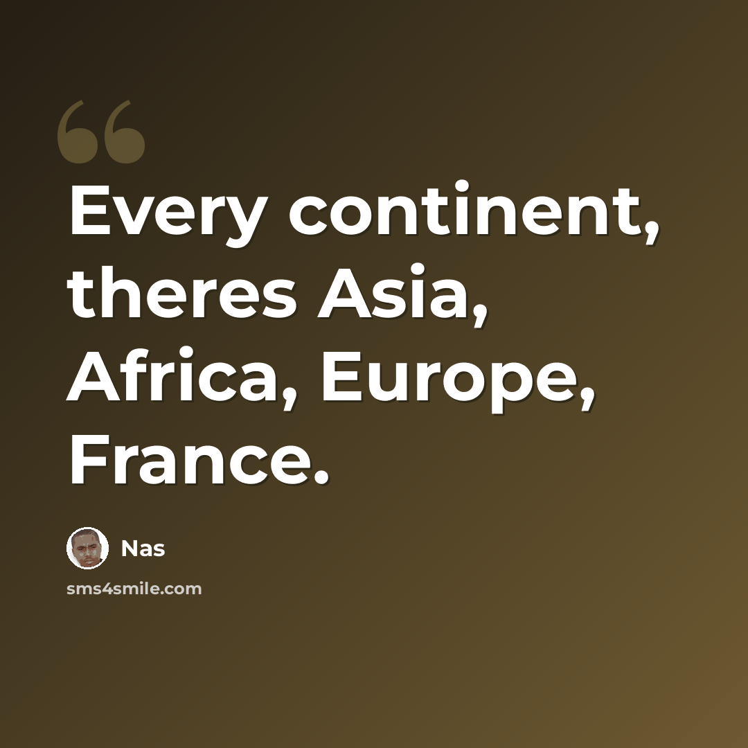 “Every continent, theres Asia, Africa, Europe, France.” quote by Nas