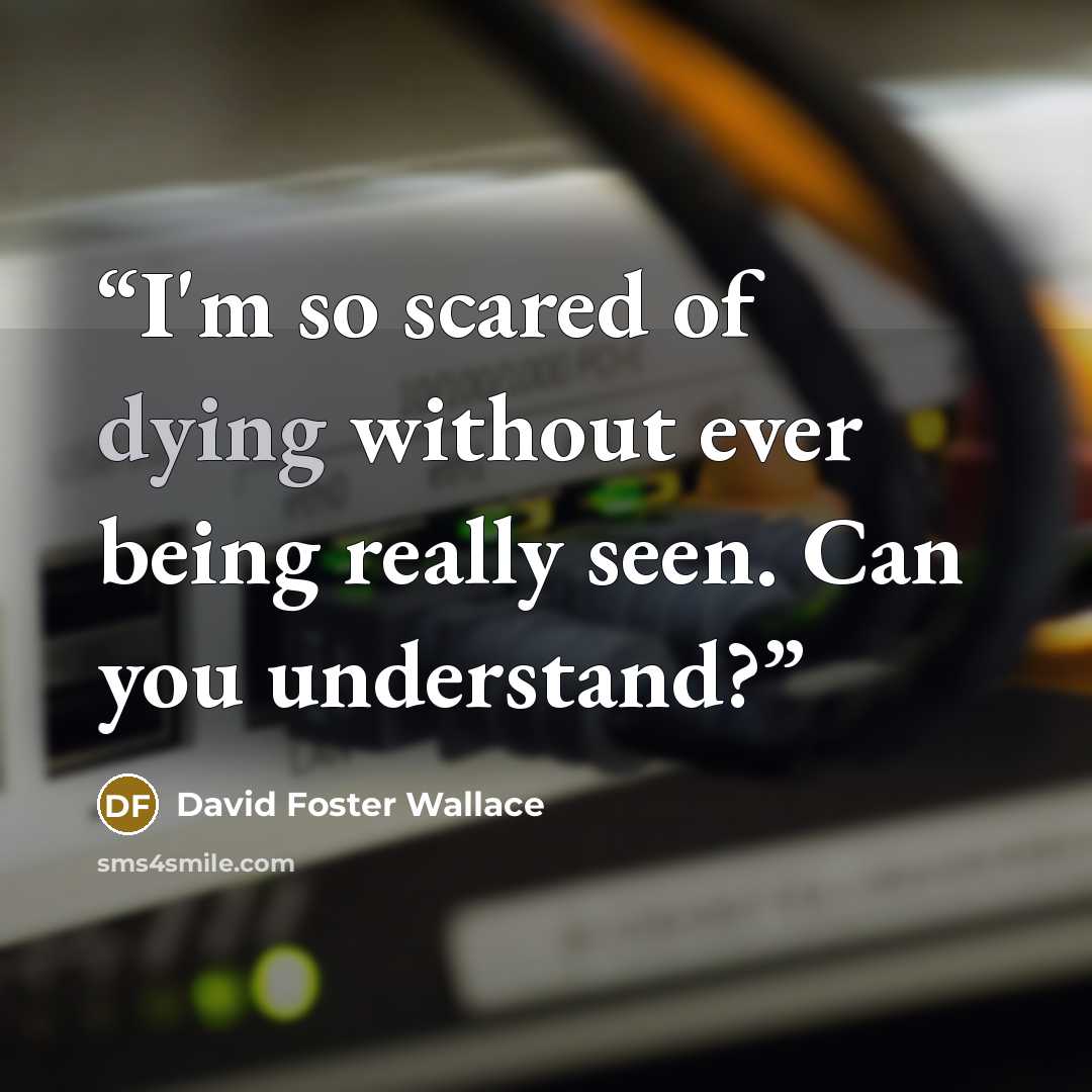 “I'm so scared of dying without ever being really seen. Can you understand?” quote by David Foster Wallace
