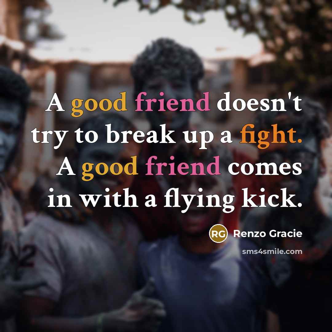 “A good friend doesn't try to break up a fight. A good friend comes in with a flying kick.” quote by Renzo Gracie