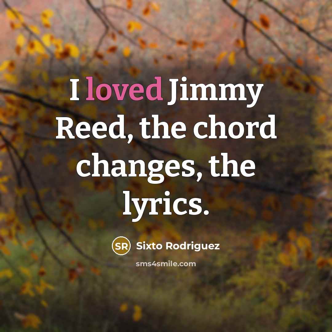 “I loved Jimmy Reed, the chord changes, the lyrics.” quote by Sixto Rodriguez