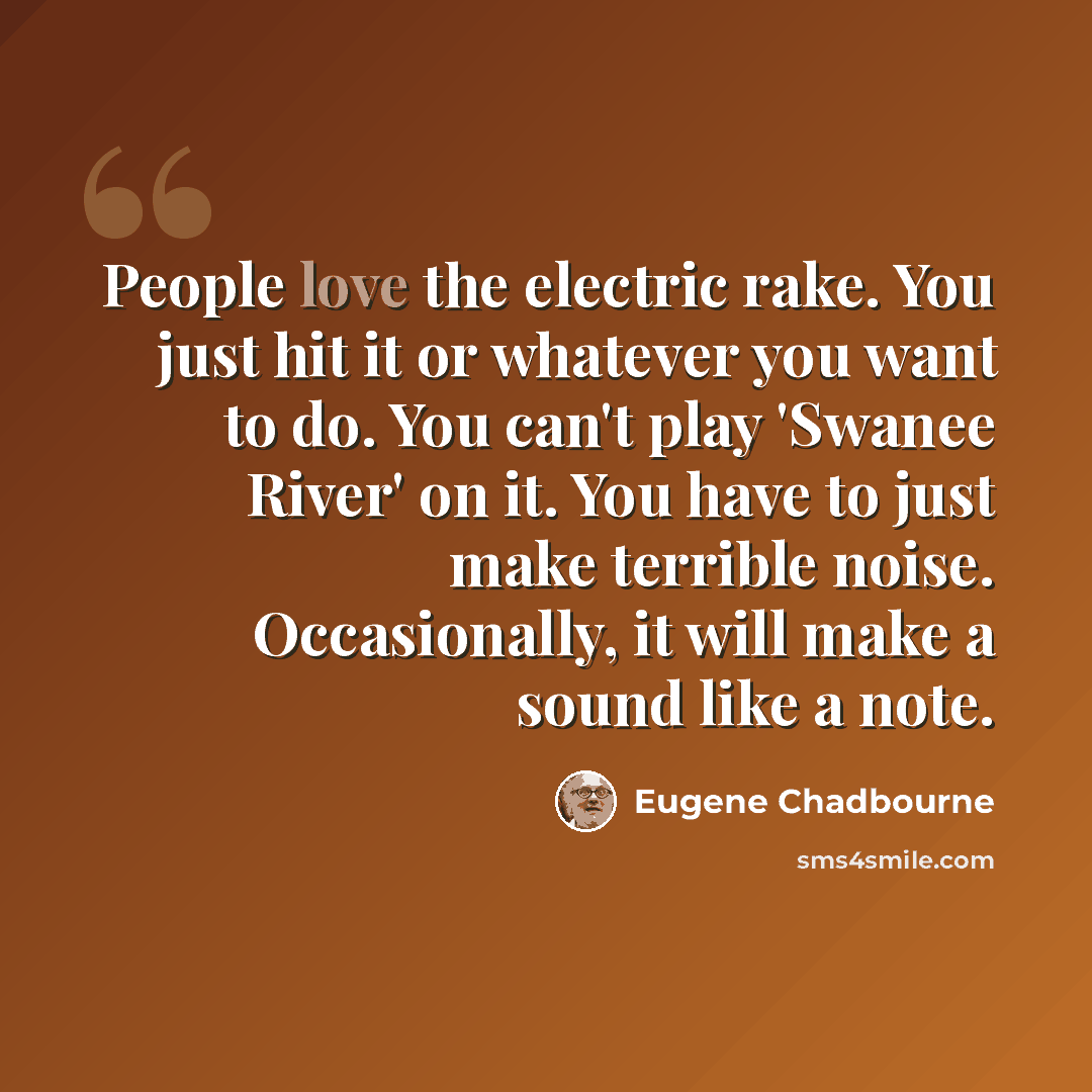 “People love the electric rake. You just hit it or whatever you want to do. You can't play 'Swanee River' on it. You have to just make terrible noise. Occasionally, it will make a sound like a note.” quote by Eugene Chadbourne