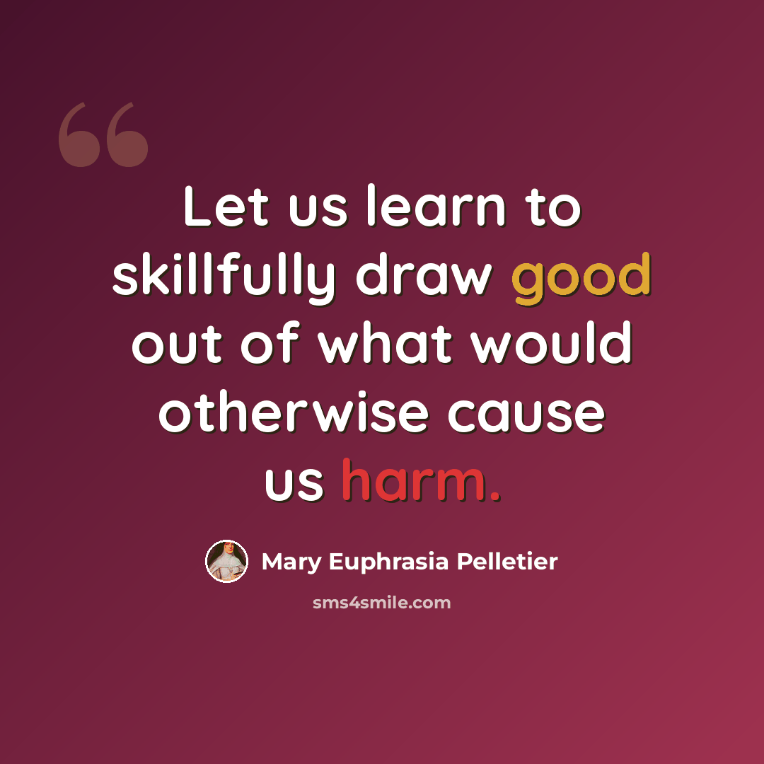 “Let us learn to skillfully draw good out of what would otherwise cause us harm.” quote by Mary Euphrasia Pelletier