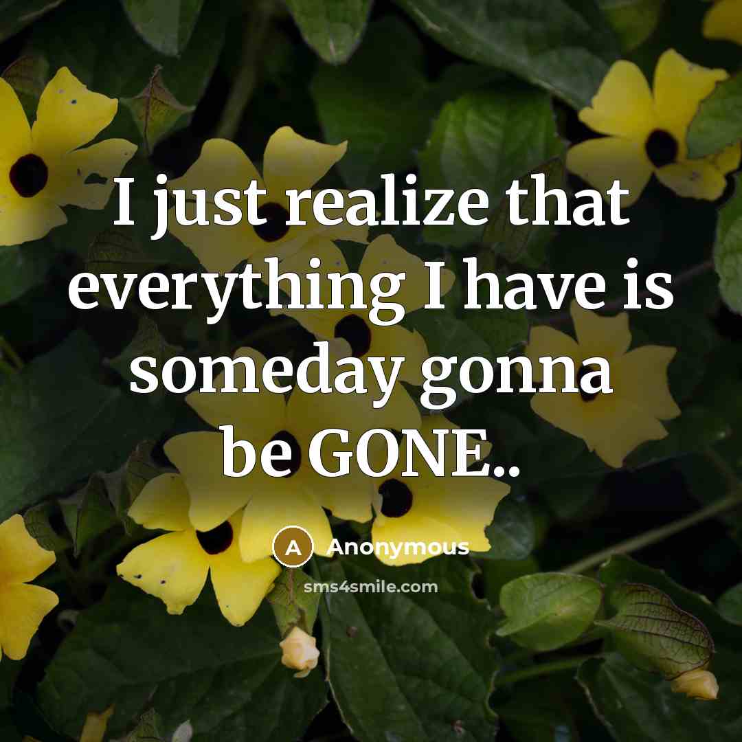 “I just realize that everything I have is someday gonna be GONE..” quote by Anonymous