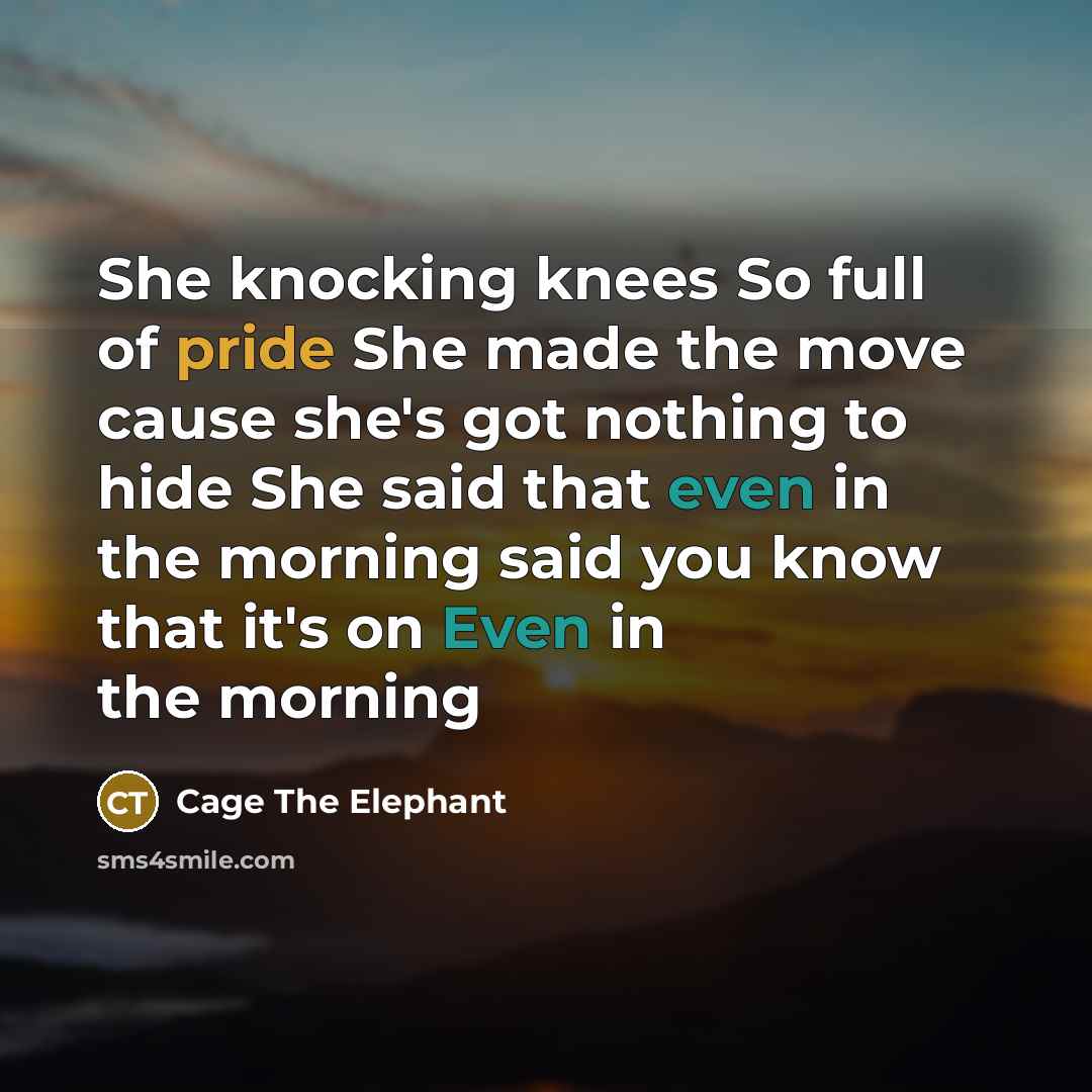 “She knocking knees So full of pride She made the move cause she's got nothing to hide She said that even in the morning said you know that it's on Even in the morning” quote by Cage The Elephant