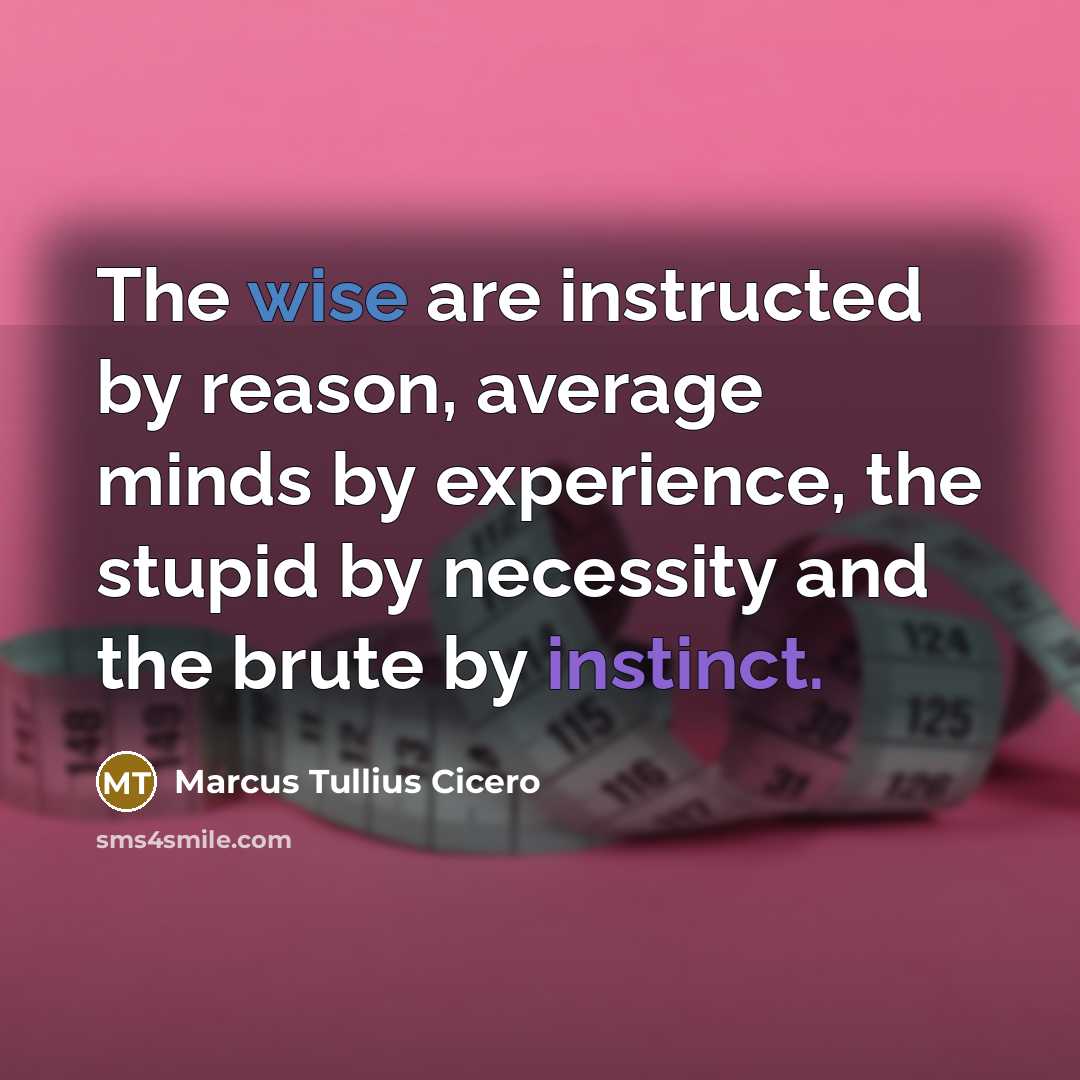 “The wise are instructed by reason, average minds by experience, the stupid by necessity and the brute by instinct.” quote by Marcus Tullius Cicero