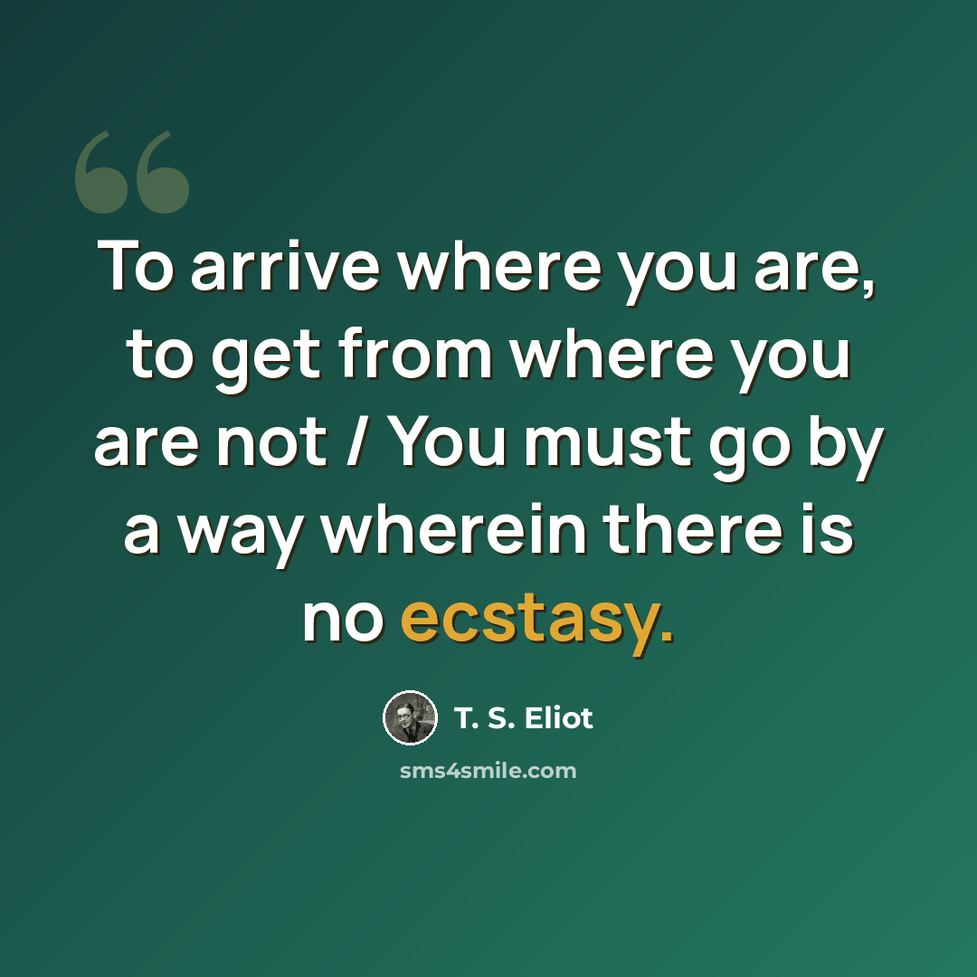 “To arrive where you are, to get from where you are not / You must go by a way wherein there is no ecstasy.” quote by T. S. Eliot