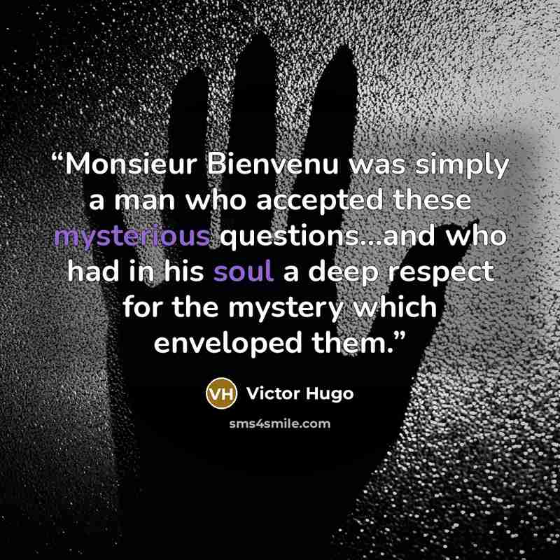 “Monsieur Bienvenu was simply a man who accepted these mysterious questions...and who had in his soul a deep respect for the mystery which enveloped them.” quote by Victor Hugo
