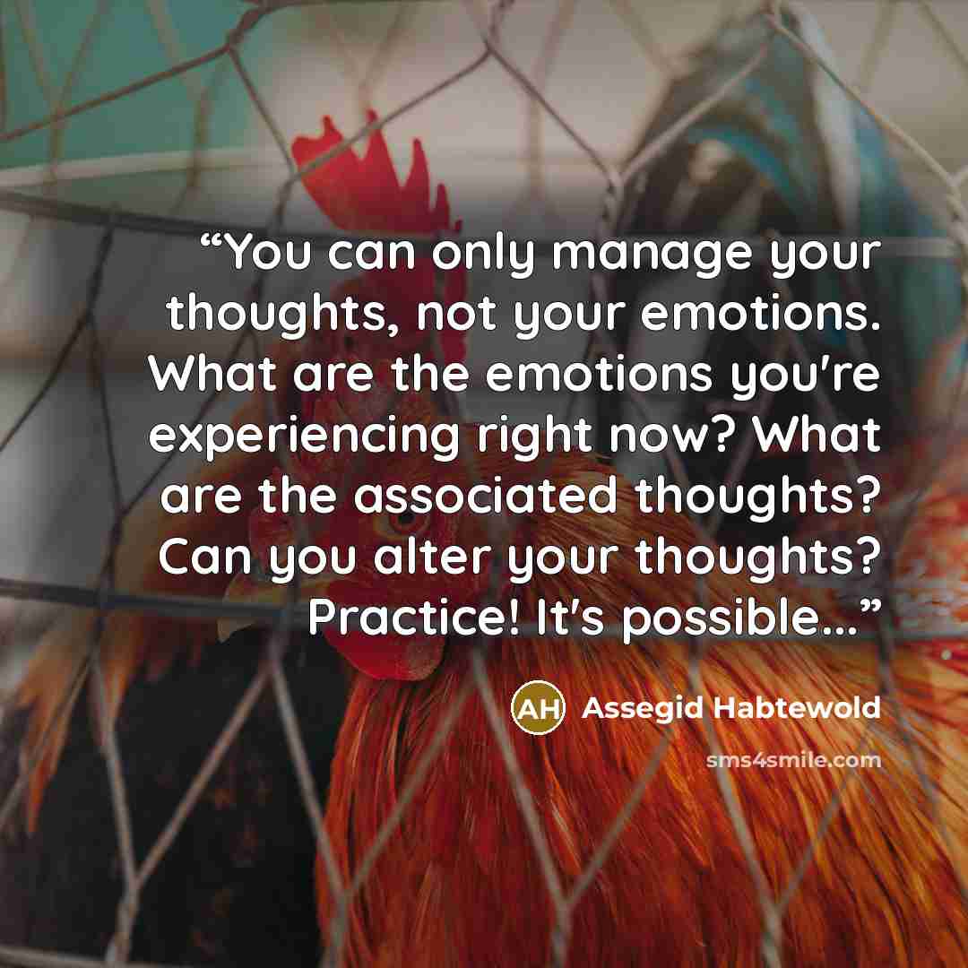 “You can only manage your thoughts, not your emotions. What are the emotions you're experiencing right now? What are the associated thoughts? Can you alter your thoughts? Practice! It's possible...” quote by Assegid Habtewold