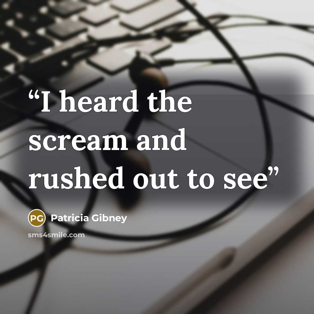 “I heard the scream and rushed out to see” quote by Patricia Gibney