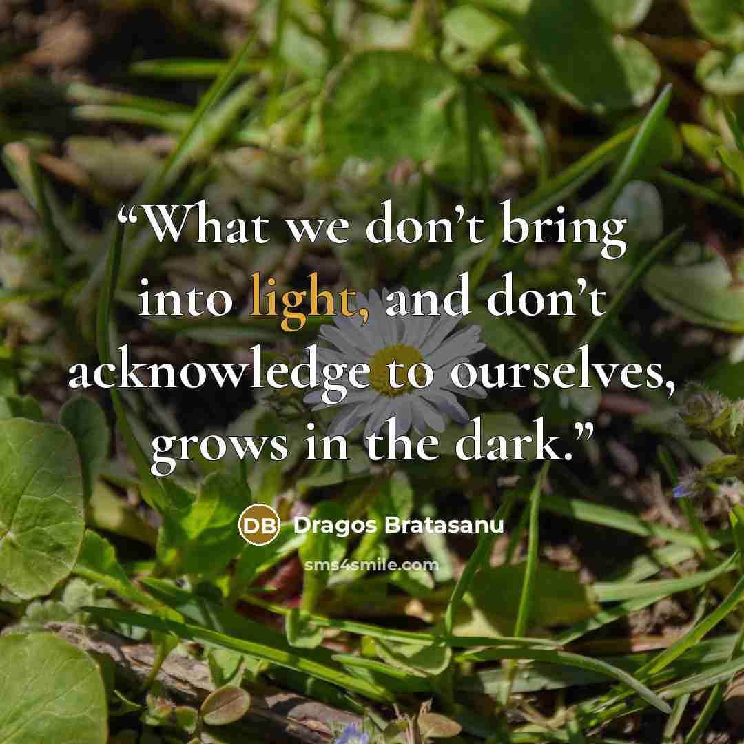 “What we don’t bring into light, and don’t acknowledge to ourselves, grows in the dark.” quote by Dragos Bratasanu