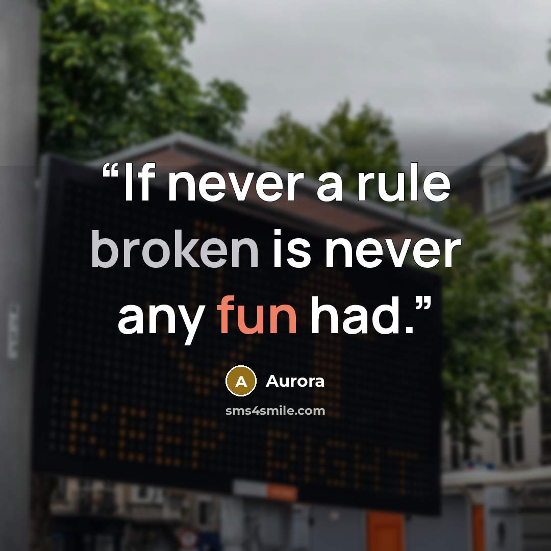 “If never a rule broken is never any fun had.” quote by Aurora