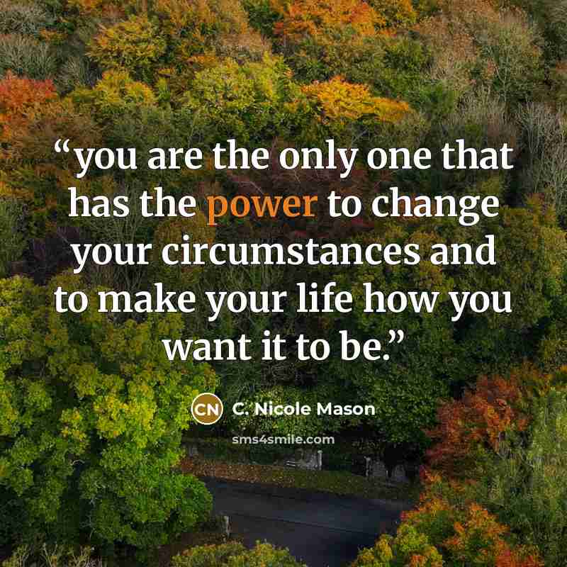 “you are the only one that has the power to change your circumstances and to make your life how you want it to be.” quote by C. Nicole Mason