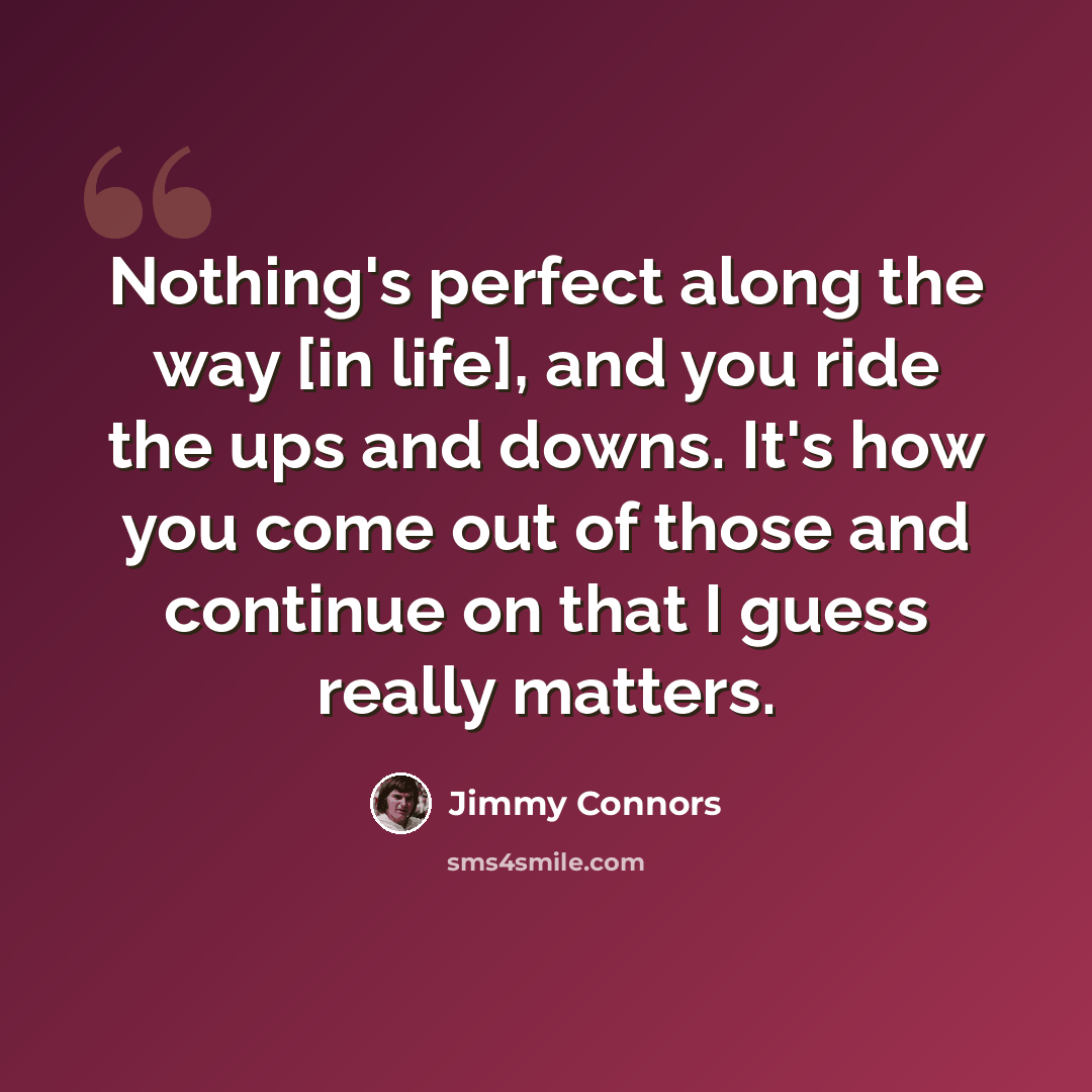 “Nothing's perfect along the way [in life], and you ride the ups and downs. It's how you come out of those and continue on that I guess really matters.” quote by Jimmy Connors