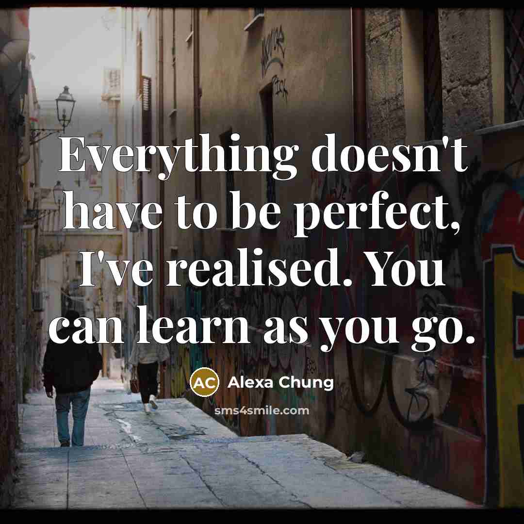 “Everything doesn't have to be perfect, I've realised. You can learn as you go.” quote by Alexa Chung