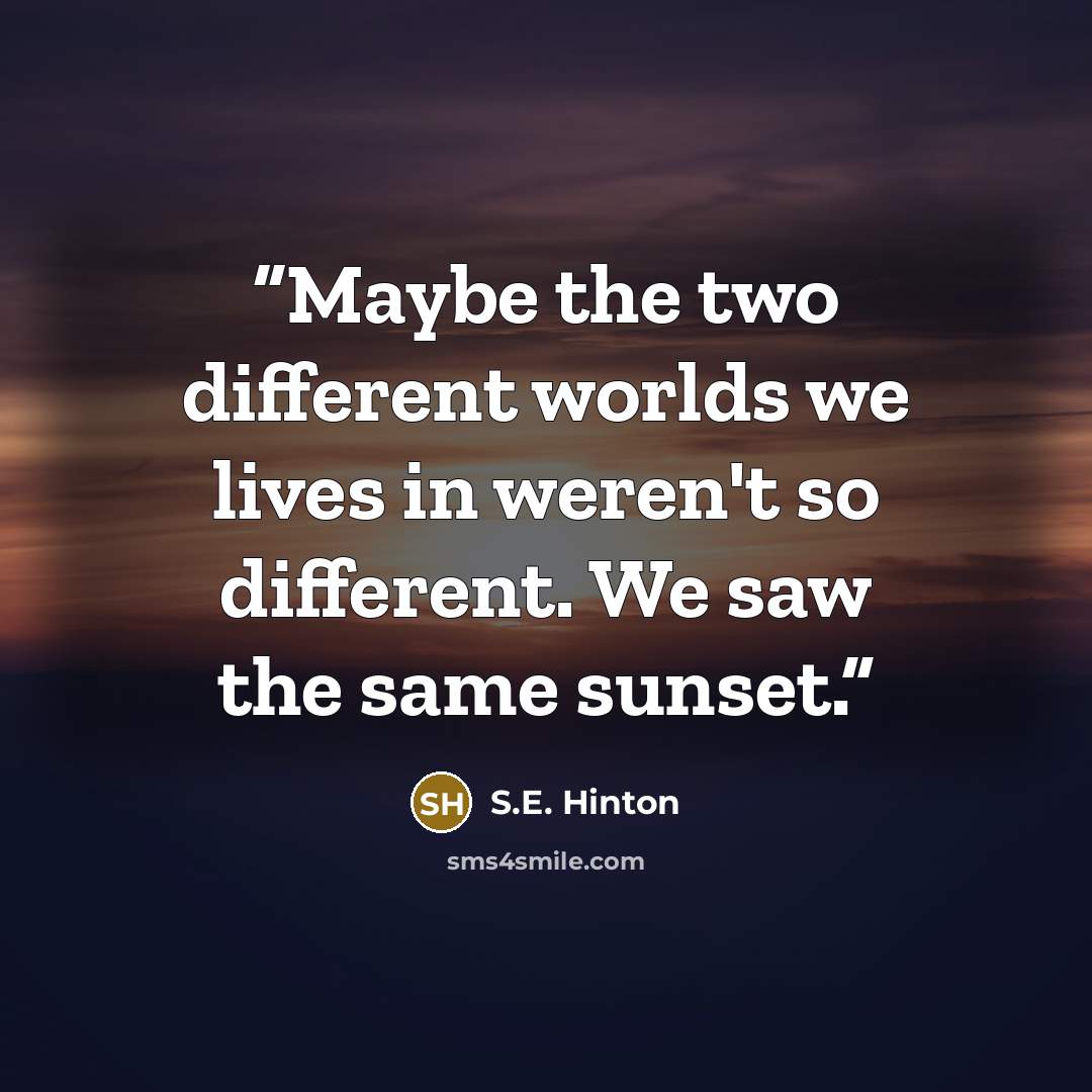 “Maybe the two different worlds we lives in weren't so different. We saw the same sunset.” quote by S.E. Hinton