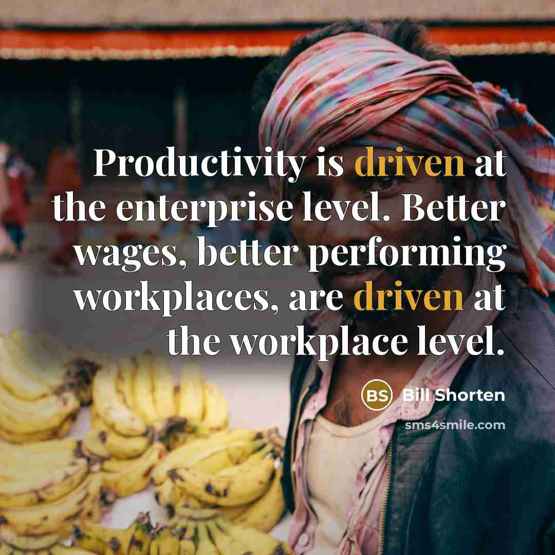 “Productivity is driven at the enterprise level. Better wages, better performing workplaces, are driven at the workplace level.” quote by Bill Shorten