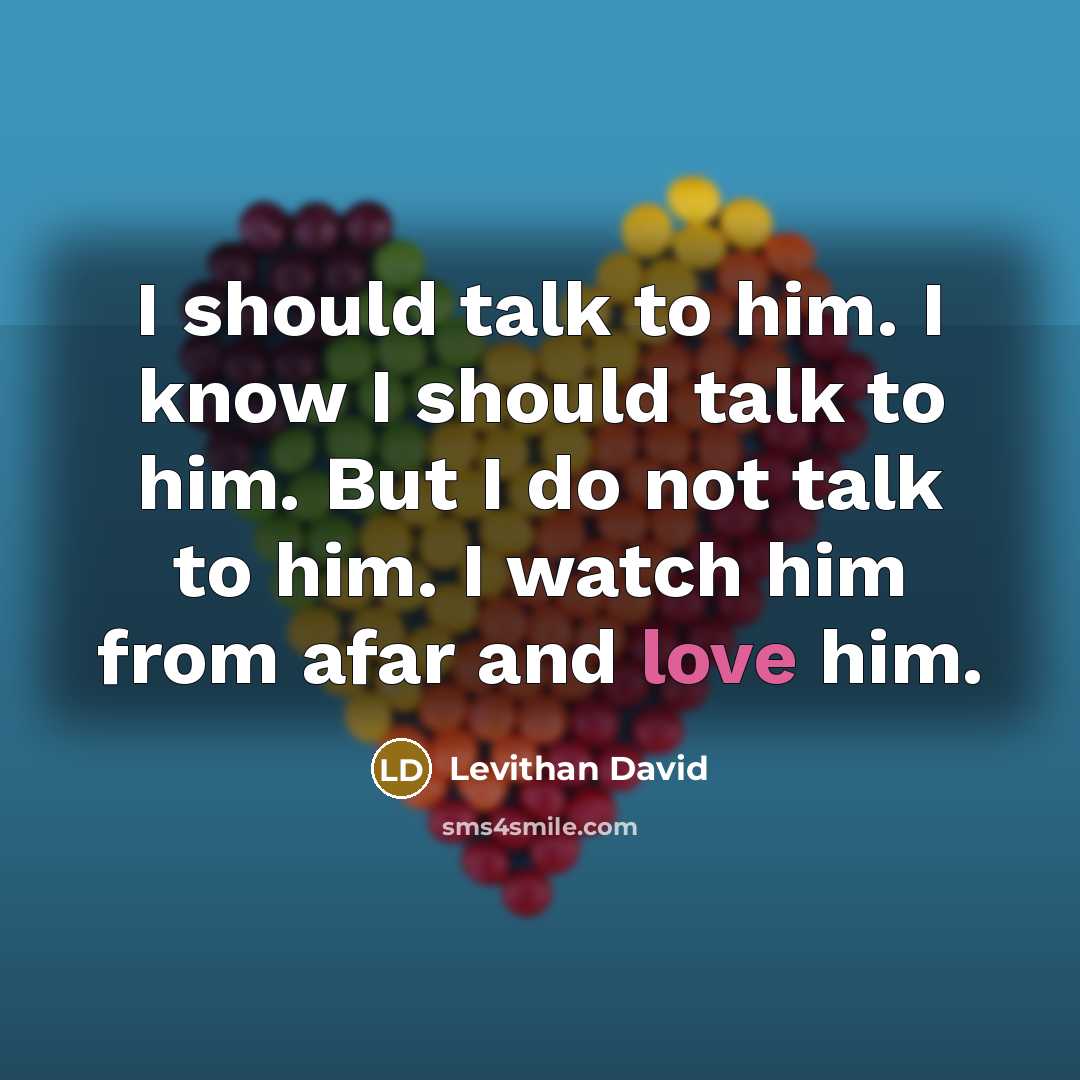 “I should talk to him. I know I should talk to him. But I do not talk to him. I watch him from afar and love him.” quote by Levithan David