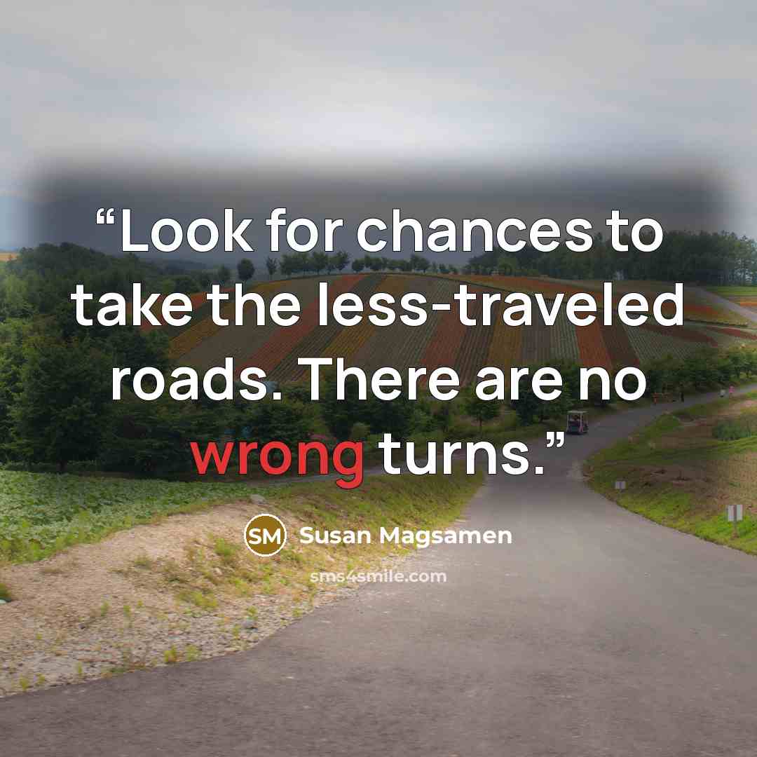 “Look for chances to take the less-traveled roads. There are no wrong turns.” quote by Susan Magsamen