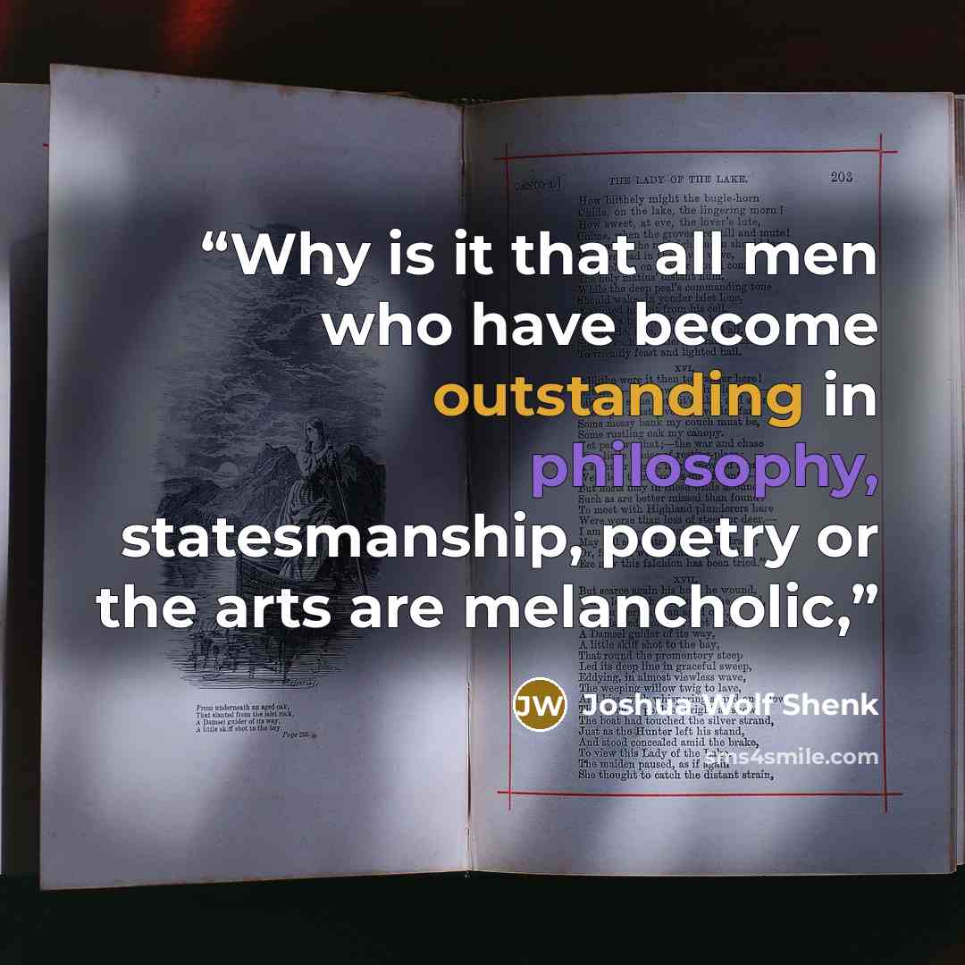 “Why is it that all men who have become outstanding in philosophy, statesmanship, poetry or the arts are melancholic,” quote by Joshua Wolf Shenk