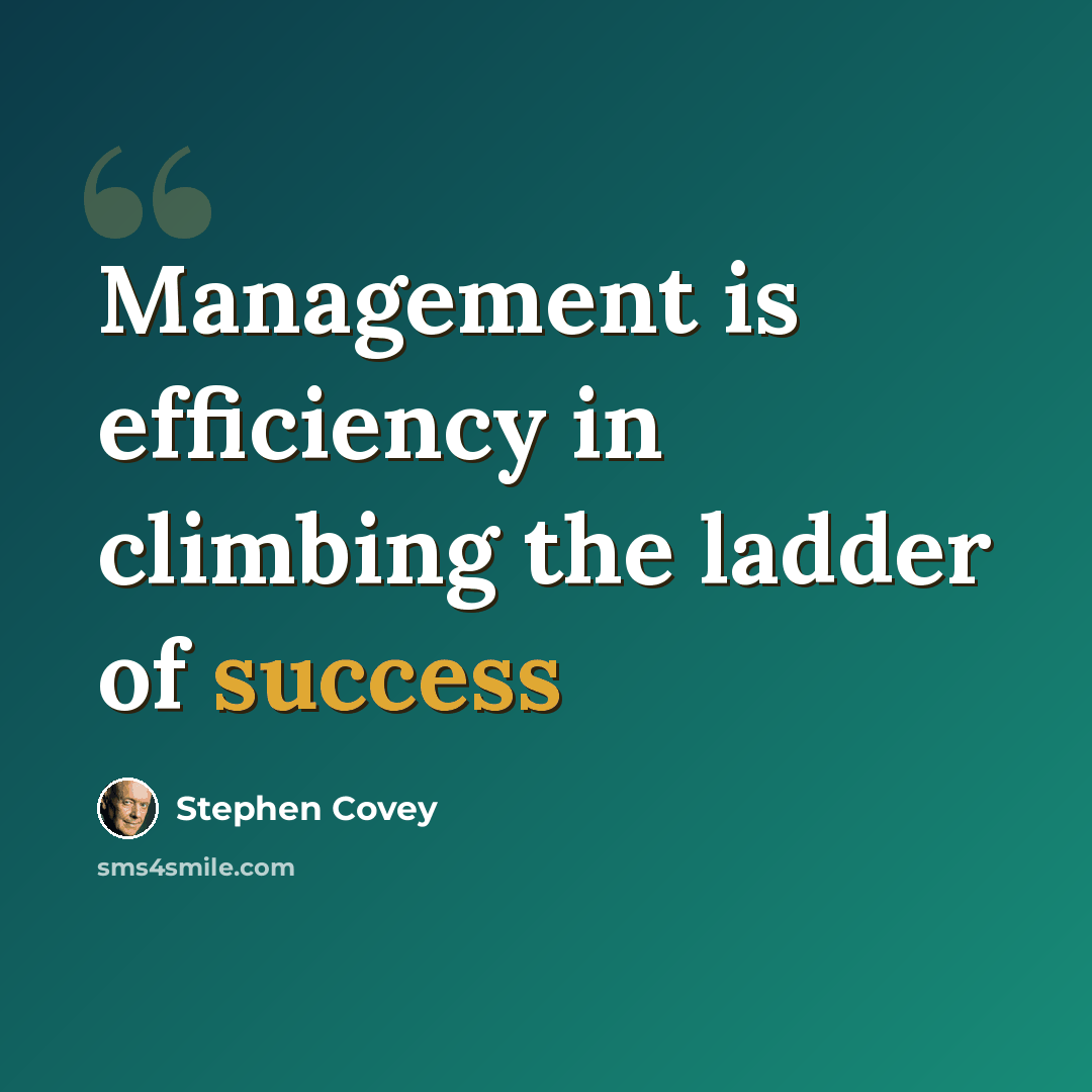 “Management is efficiency in climbing the ladder of success” quote by Stephen Covey