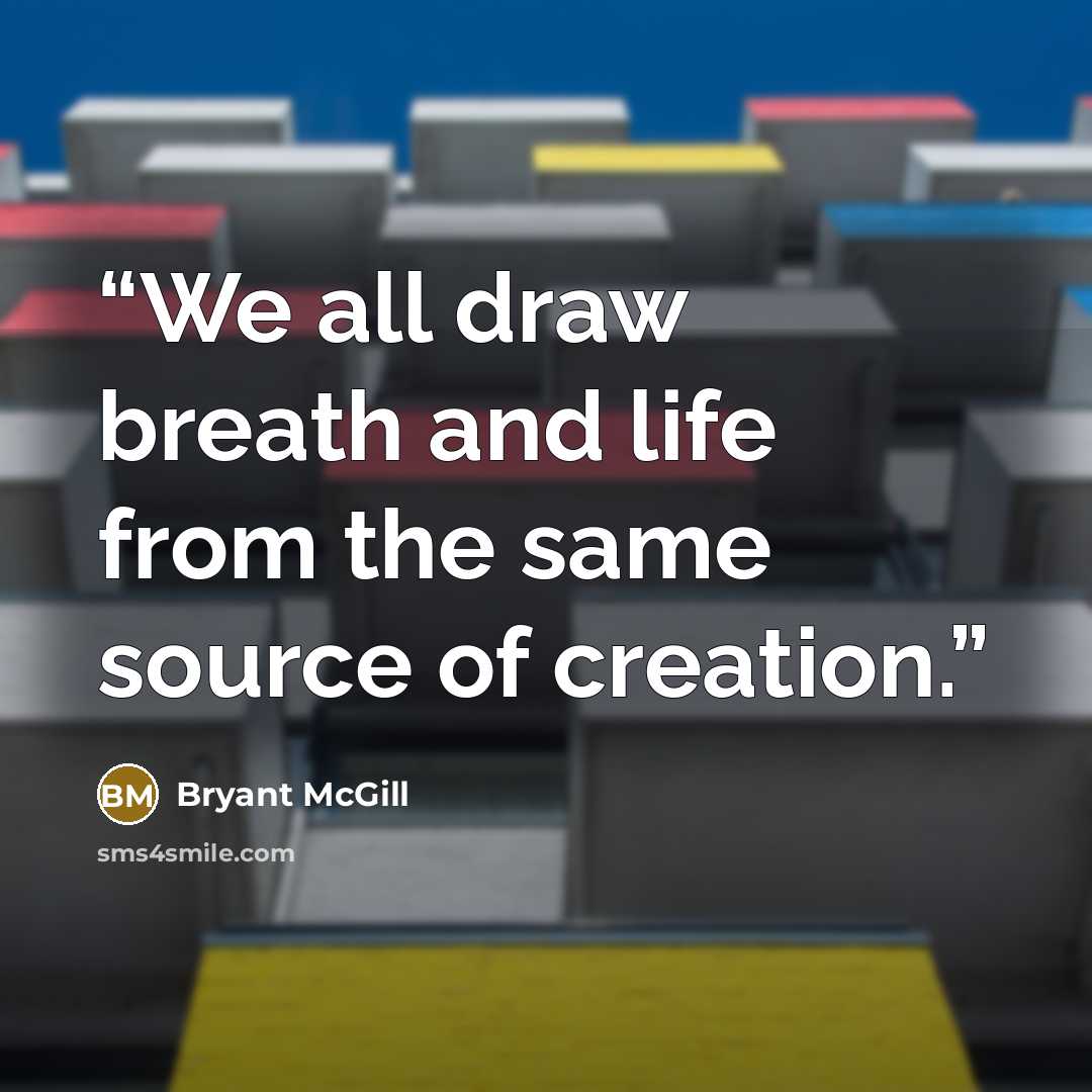 “We all draw breath and life from the same source of creation.” quote by Bryant McGill