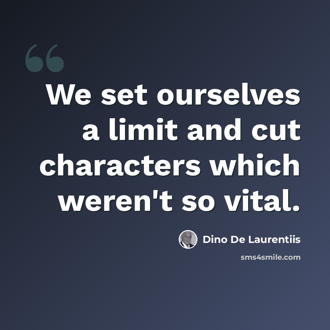 “We set ourselves a limit and cut characters which weren't so vital.” quote by Dino De Laurentiis