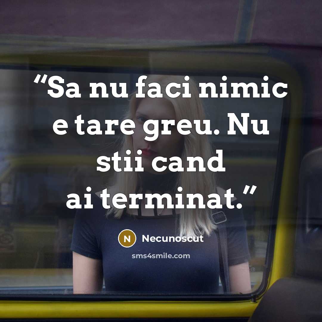 “Sa nu faci nimic e tare greu. Nu stii cand ai terminat.” quote by Necunoscut
