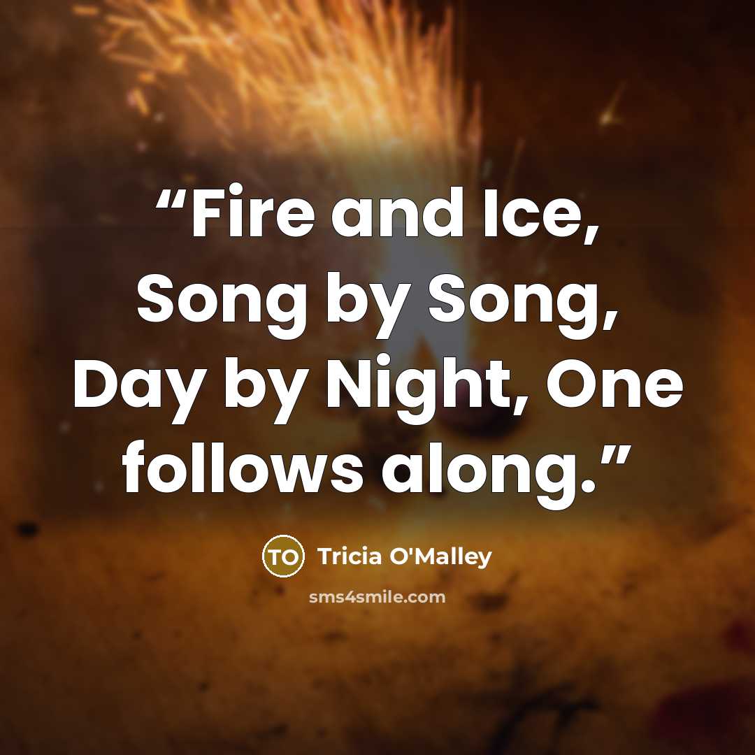 “Fire and Ice, Song by Song, Day by Night, One follows along.” quote by Tricia O'Malley