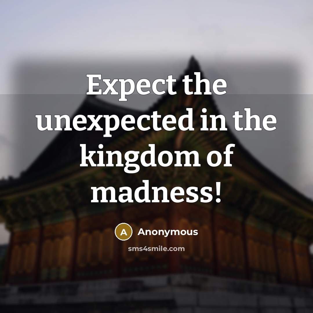 “Expect the unexpected in the kingdom of madness!” quote by Anonymous