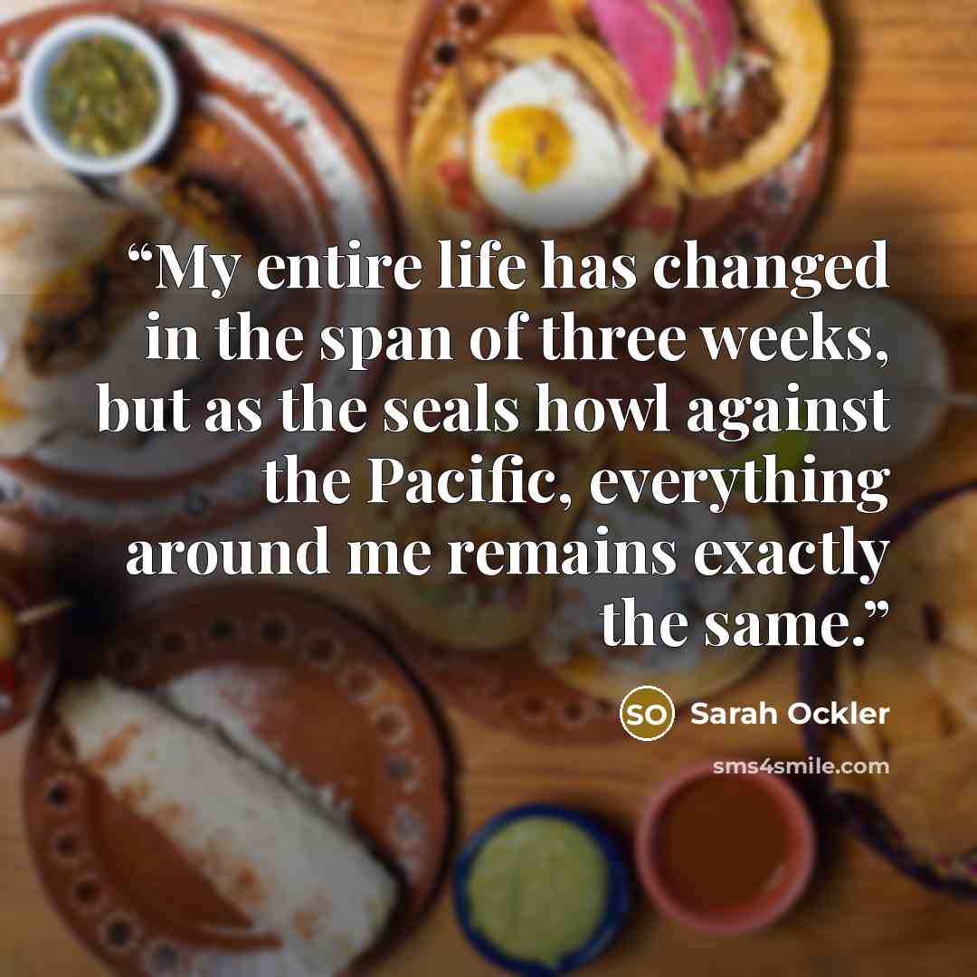 “My entire life has changed in the span of three weeks, but as the seals howl against the Pacific, everything around me remains exactly the same.” quote by Sarah Ockler