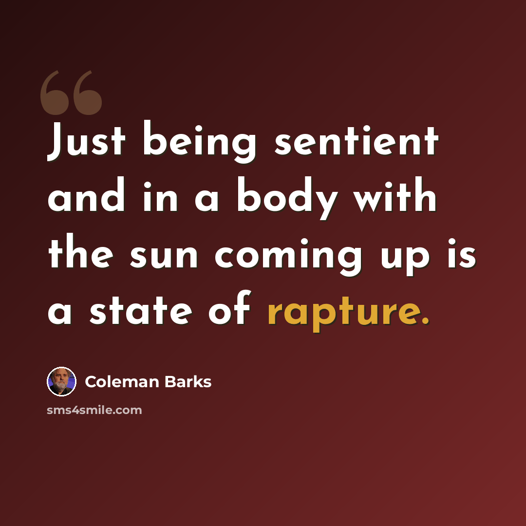 “Just being sentient and in a body with the sun coming up is a state of rapture.” quote by Coleman Barks