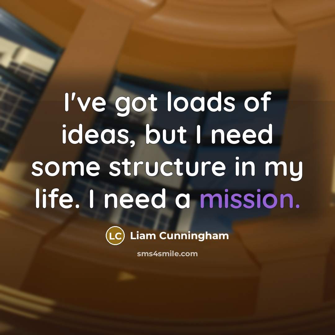 “I've got loads of ideas, but I need some structure in my life. I need a mission.” quote by Liam Cunningham